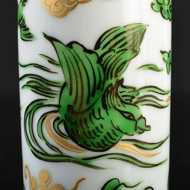 茶道具　三浦篤造　色絵緑彩　鴛鴦文　茶巾筒　共布共箱　V　R5562