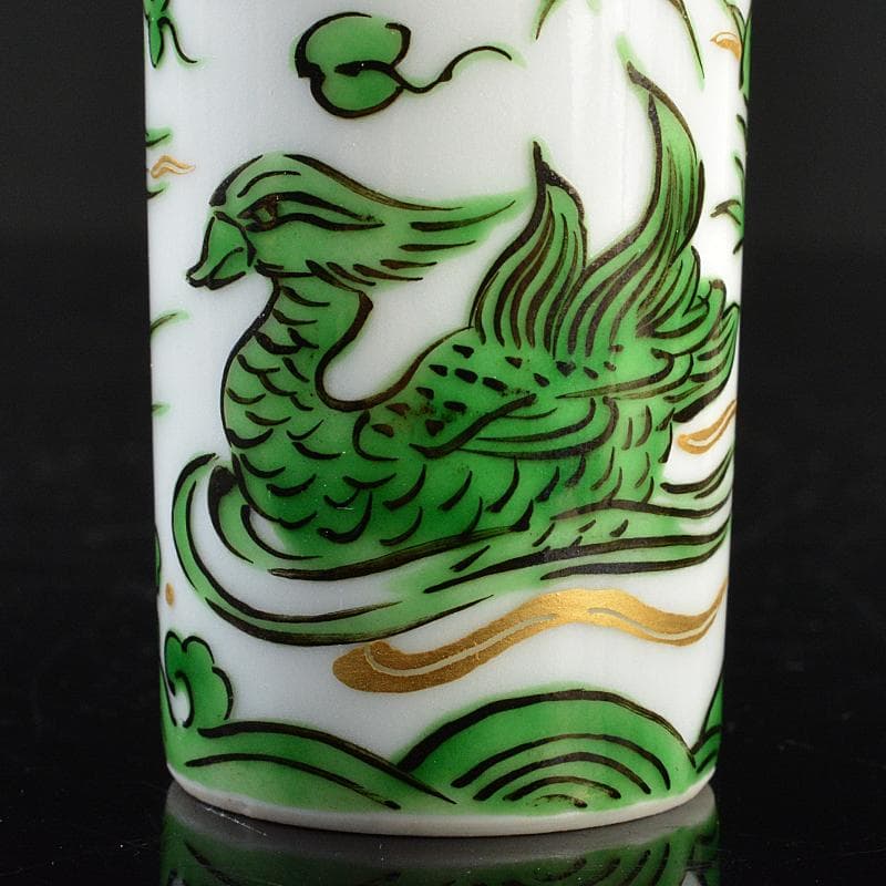 茶道具　三浦篤造　色絵緑彩　鴛鴦文　茶巾筒　共布共箱　V　R5562