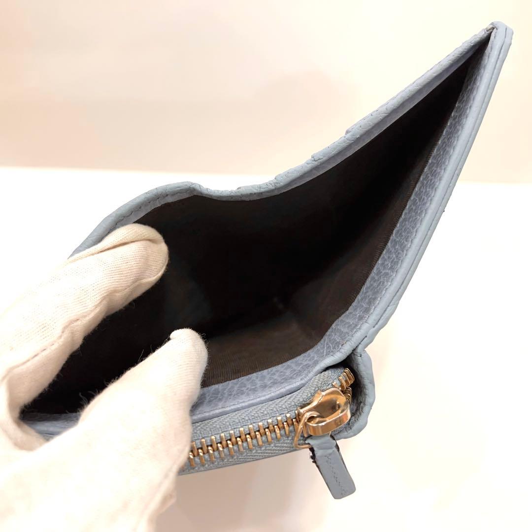 グッチ 折り財布 GGキャンバス GG ラウンドファスナー コンパクト 水色