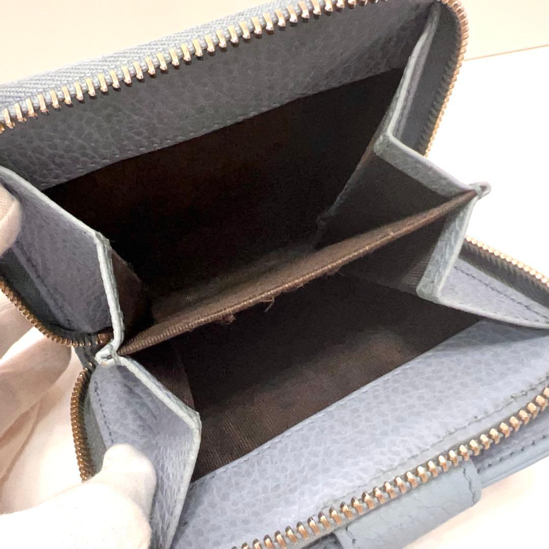 グッチ 折り財布 GGキャンバス GG ラウンドファスナー コンパクト 水色