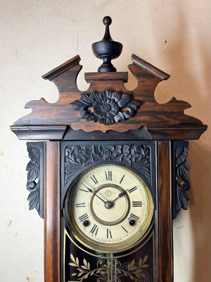 精工舎　黒柿　柱時計　古時計　振り子　ゼンマイ　ユンハンス　アンティーク　レトロ