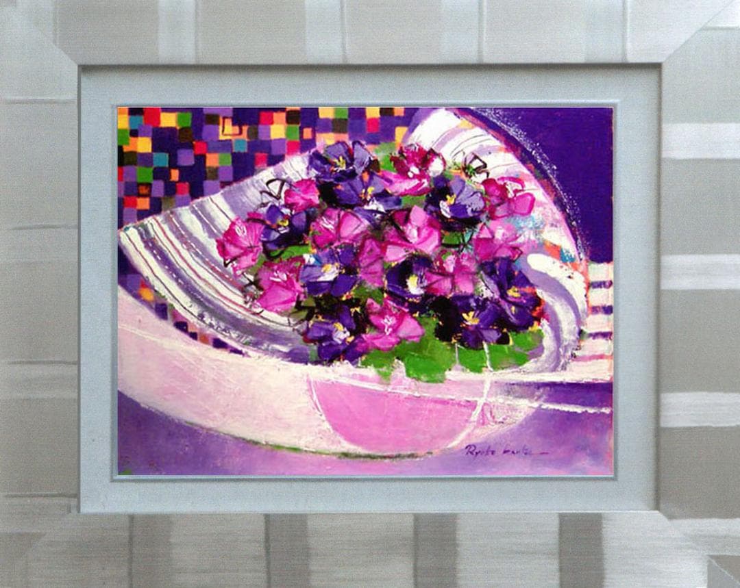 油絵 菅家令子 インテリア 額付(白) uF6-062304 花