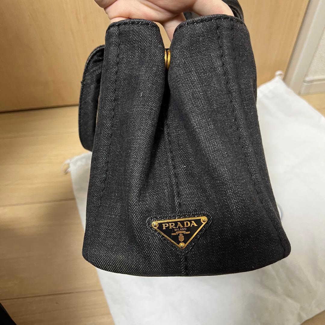 Prada プラダ デニム ハンドバッグ 2way 三角ロゴ ミニ カナパ
