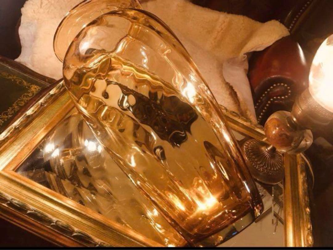 湯布院アンティークフランスヴィンテージ アンバーガラス フラワースタンド花瓶