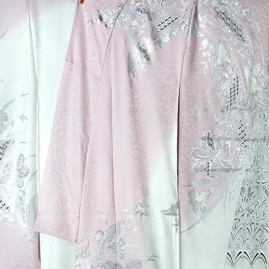 専用　ご予約商品　振袖　関芳　百合　銀彩　ホワイト　ピンク　未仕立て　仮絵羽