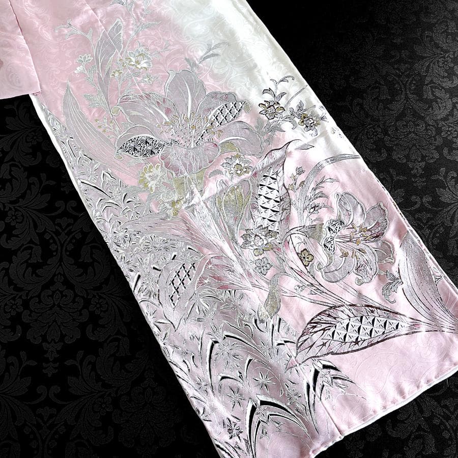 専用　ご予約商品　振袖　関芳　百合　銀彩　ホワイト　ピンク　未仕立て　仮絵羽