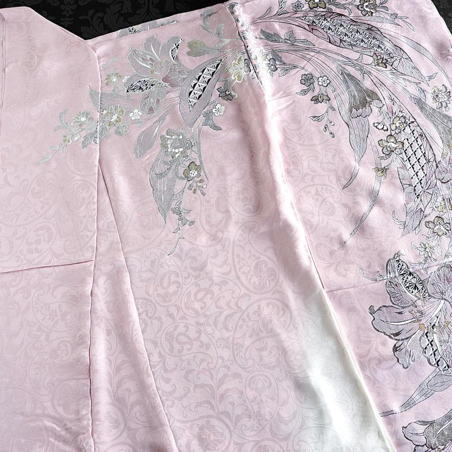 専用　ご予約商品　振袖　関芳　百合　銀彩　ホワイト　ピンク　未仕立て　仮絵羽