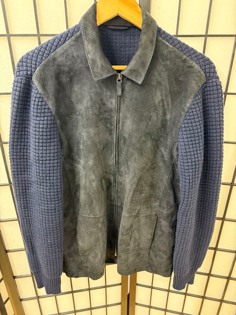 GIORGIO ARMANI 高級スウェード レザー ニット ジャケット