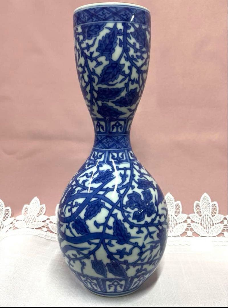 ★十四代辻常陸【宮内庁御用達窯】★染付★唐草鳳凰文花瓶★30㎝★新品未使用★