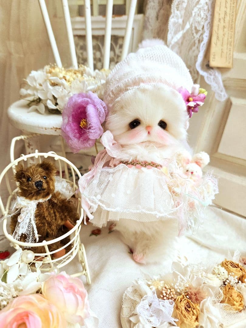 お花の妖精 ちっちゃなねこちゃん♡ テディベア ぬいぐるみ ドール