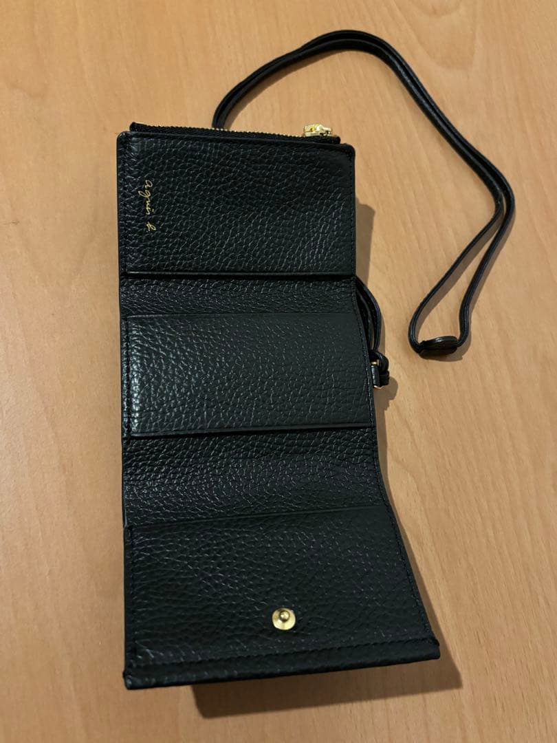 【美品】agnès b. ブラック　牛革　三つ折り財布