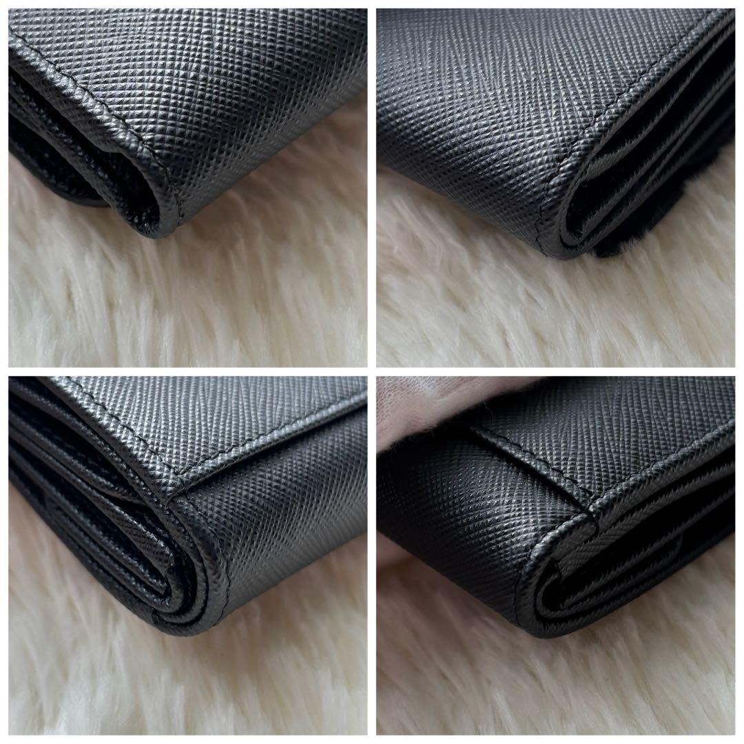 y◇未使用級/現行✨プラダ 三つ折り財布 三角ロゴ ブラック サフィアーノ