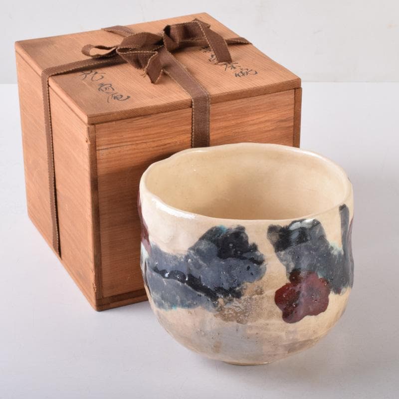 茶道具　啓寿庵　七宝釉薬彩　花文　茶碗　共箱　N　7219