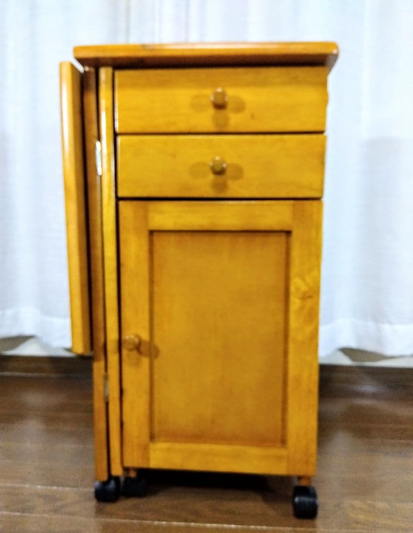 【アンティーク】収納付折畳デスク　多機能サイドテーブル　（キャスター付）匿名配送