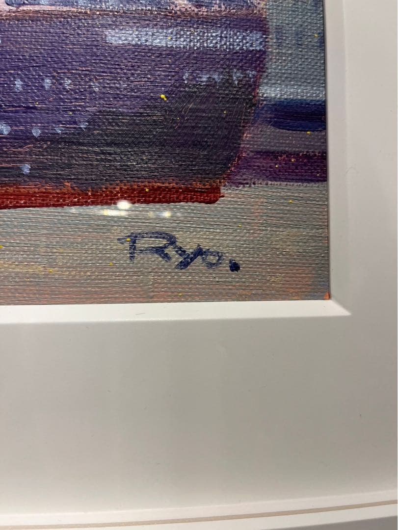 柳原良平　「QE2」1992年　6号　油彩　キャンバス鑑定書有　船と富士山の風景