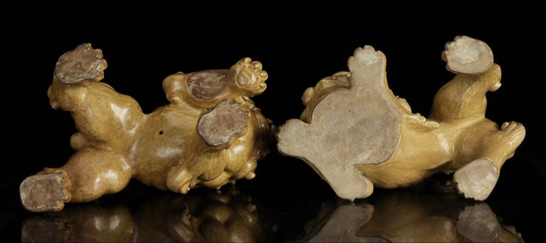 九谷焼 玉獅子 双獅子置物 一対 共箱付 24cm 唐獅子 狛犬 古美術 骨董品