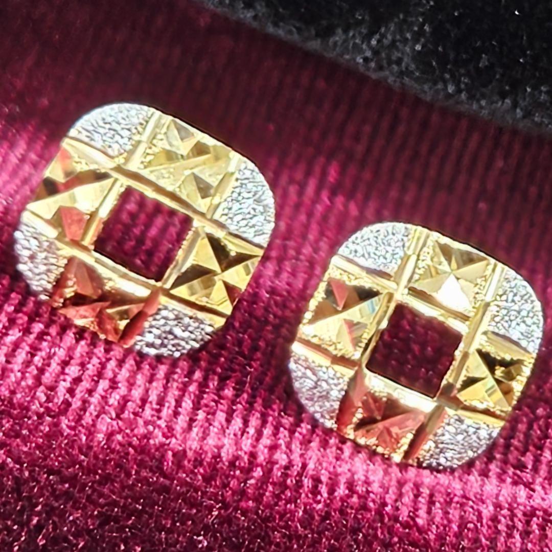 ちょっちゃんお洒落！18金 K18 YG WG コンビ スクエア ピアス