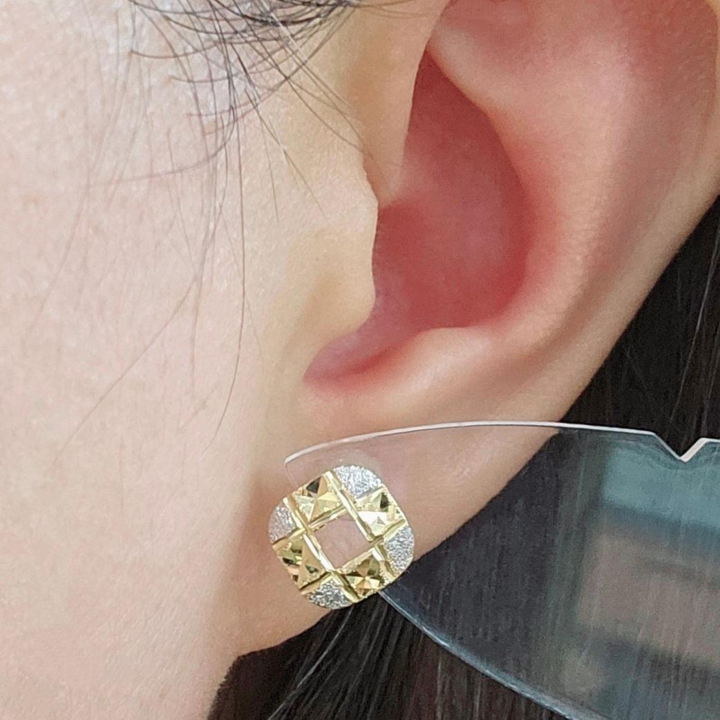 ちょっちゃんお洒落！18金 K18 YG WG コンビ スクエア ピアス