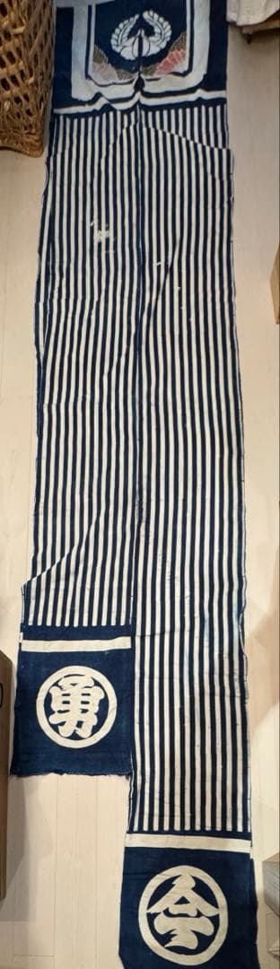 ①骨董レア品　日本　古布　藍染木綿　6m超　東北馬飾り　コレクター　リメイク材料