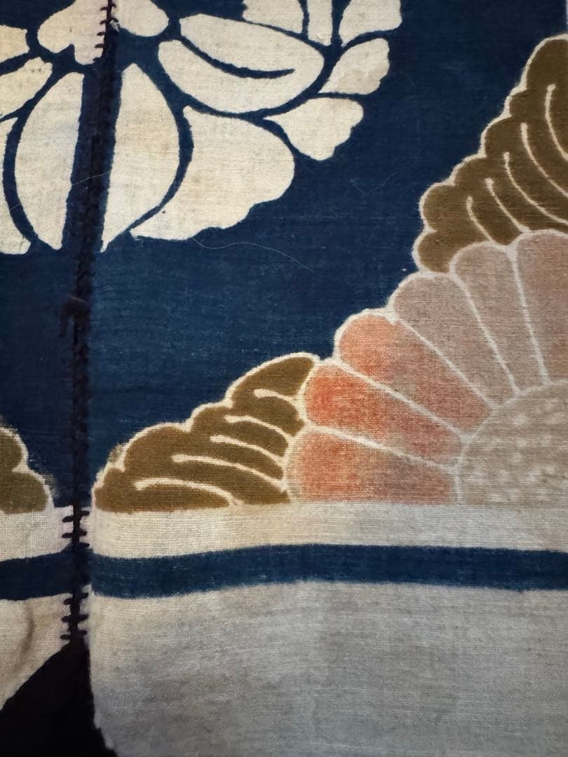 ①骨董レア品　日本　古布　藍染木綿　6m超　東北馬飾り　コレクター　リメイク材料