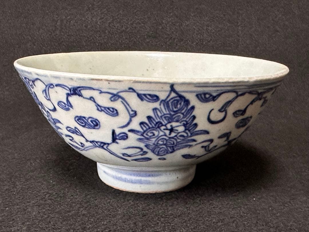 清時代　染付唐草花文大碗　直径約16.5cm 中国美術　古美術　美品