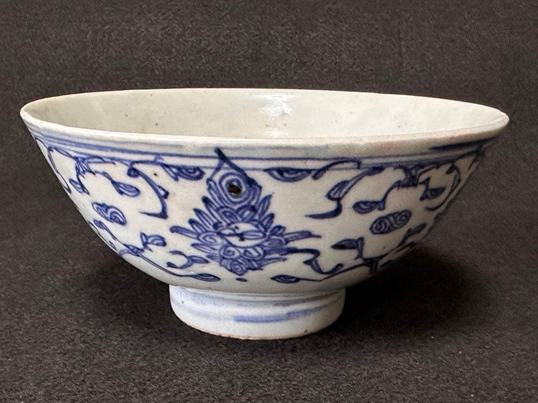清時代　染付唐草花文大碗　直径約16.5cm 中国美術　古美術　美品