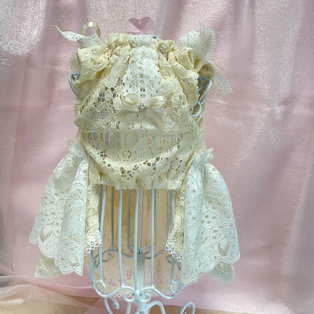 アンティークドールワンピ✴︎フレンチスリーブ　犬服　ハンドメイド　∞TuTu∞