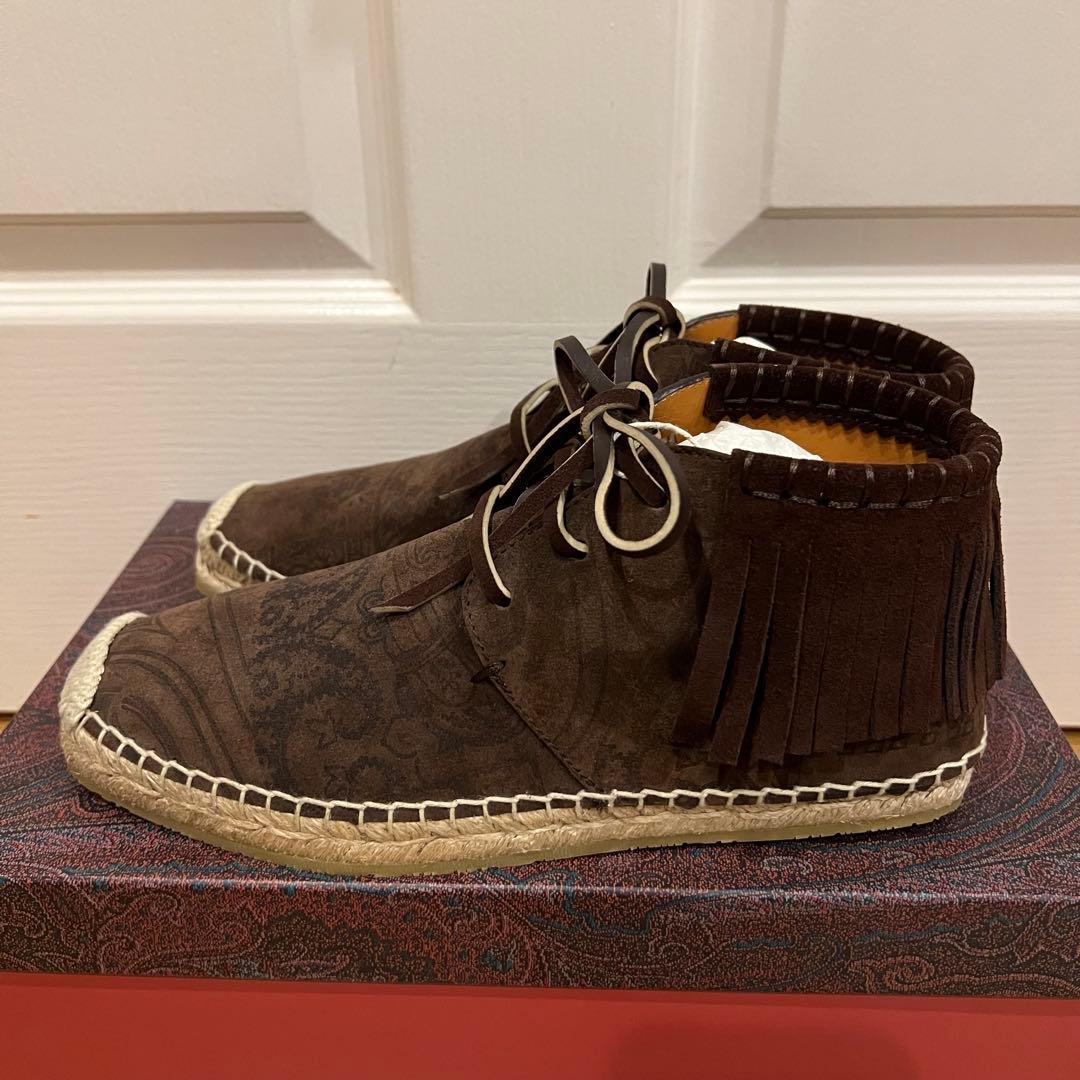 ETRO 未使用　スペイン製　ペイズリー　 高級レザー　リゾート　エスパドリーユ