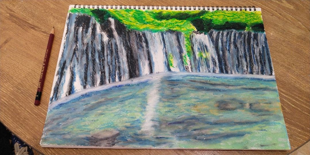 『滝』　オイルパステル画　B4サイズ