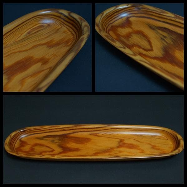 煎茶道具 天然肥松製 刳り貫き煎茶盆 一文字盆 長方盆 美しい木目★長さ36㎝