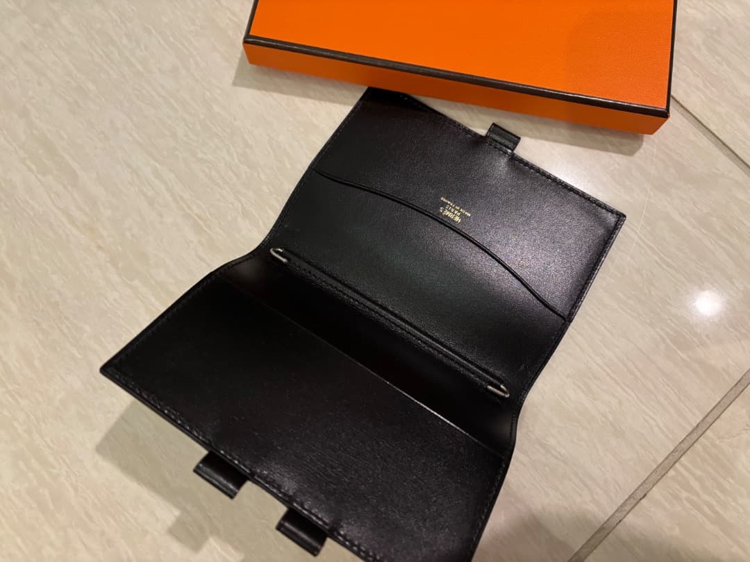 プ*)様 HERMES 手帳カバー GM ブラック レザー BOXとショッパー付