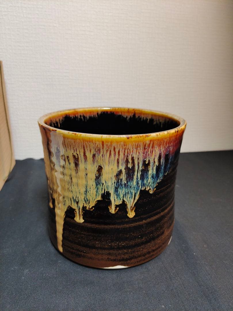 水指　『洛東　桶谷定一造』『糸目水指』　共箱　茶道具　陶芸