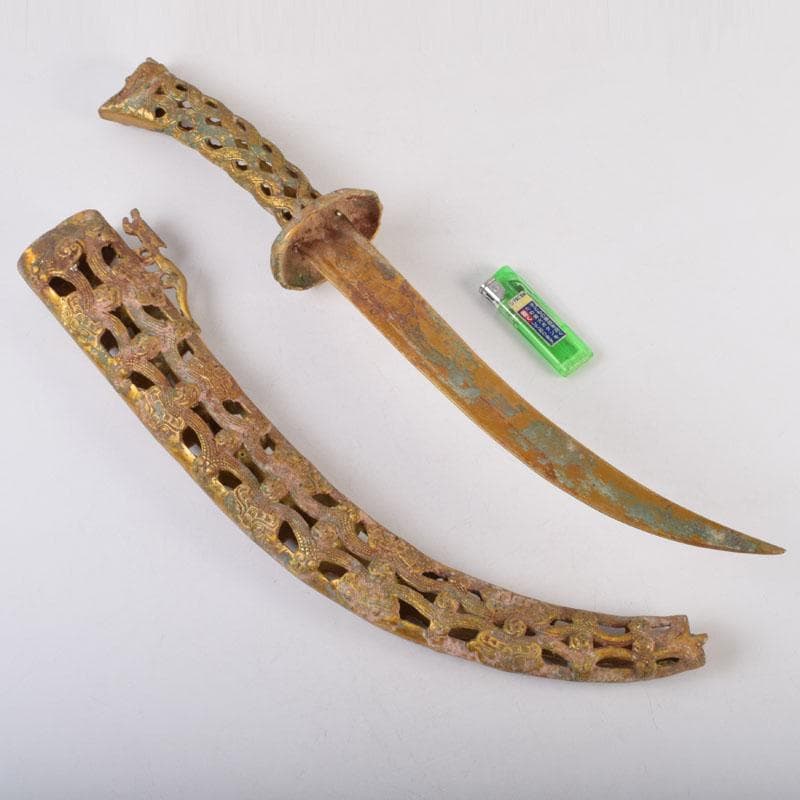 アンティーク　古銅鍍金　アラビアジャンビーヤ　模造刀　C　8749A