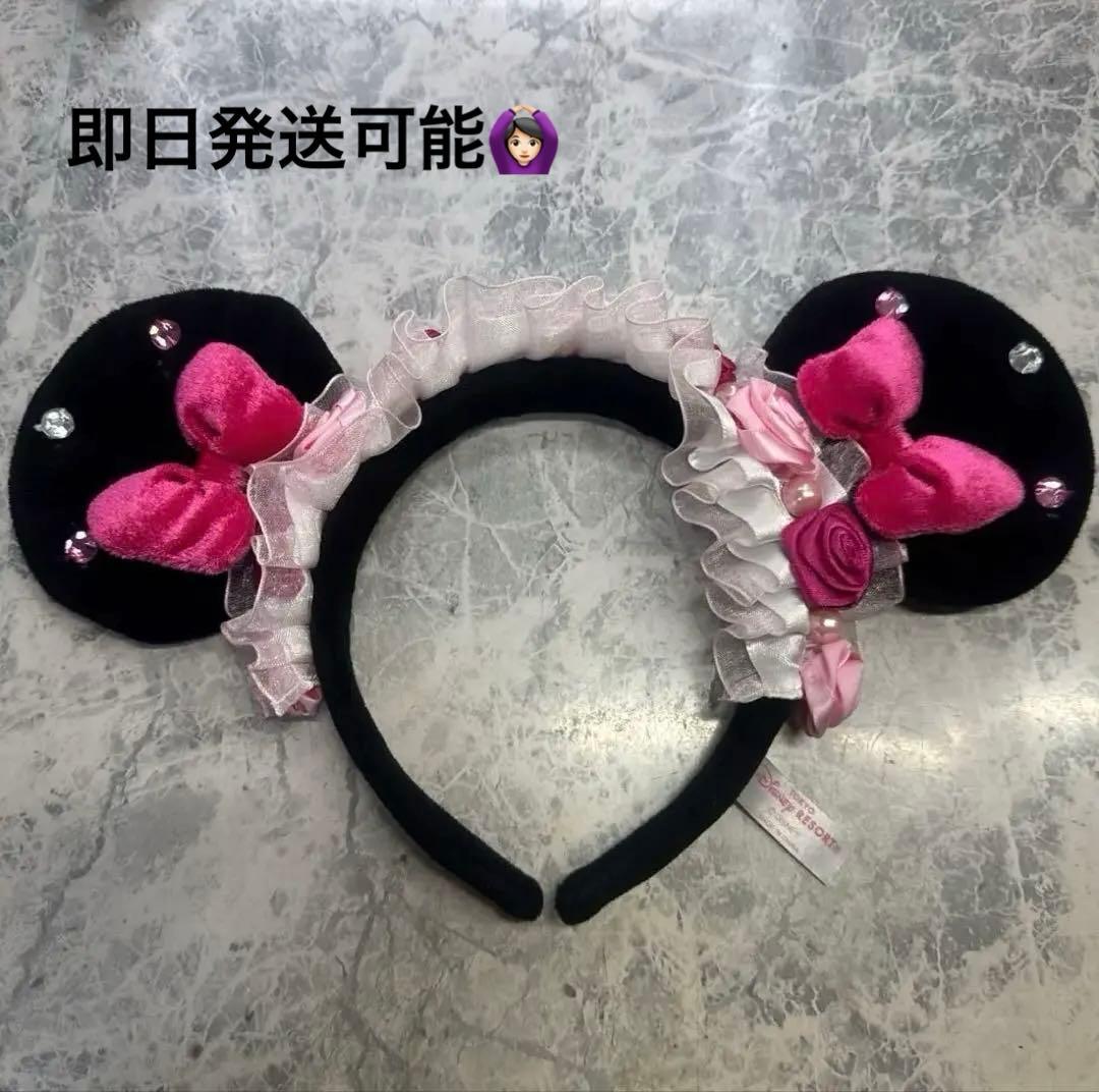 ディズニー ミニー カチューシャ 薔薇レース ピンク