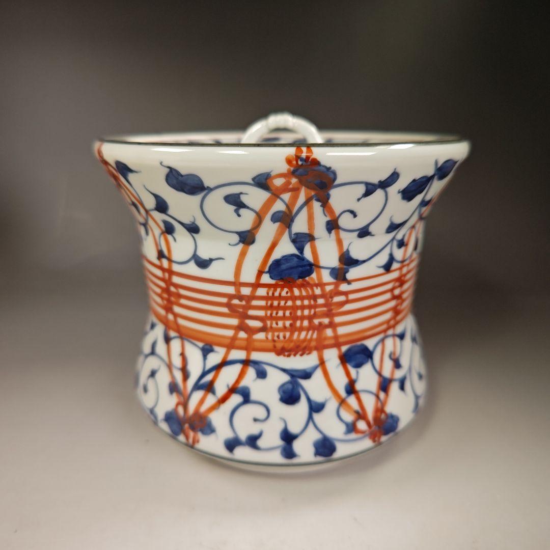 イ339 水指『御室窯　染付　鼓　水指　共箱』茶道具