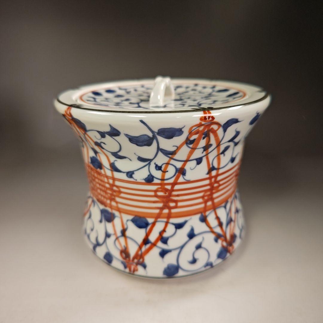 イ339 水指『御室窯　染付　鼓　水指　共箱』茶道具