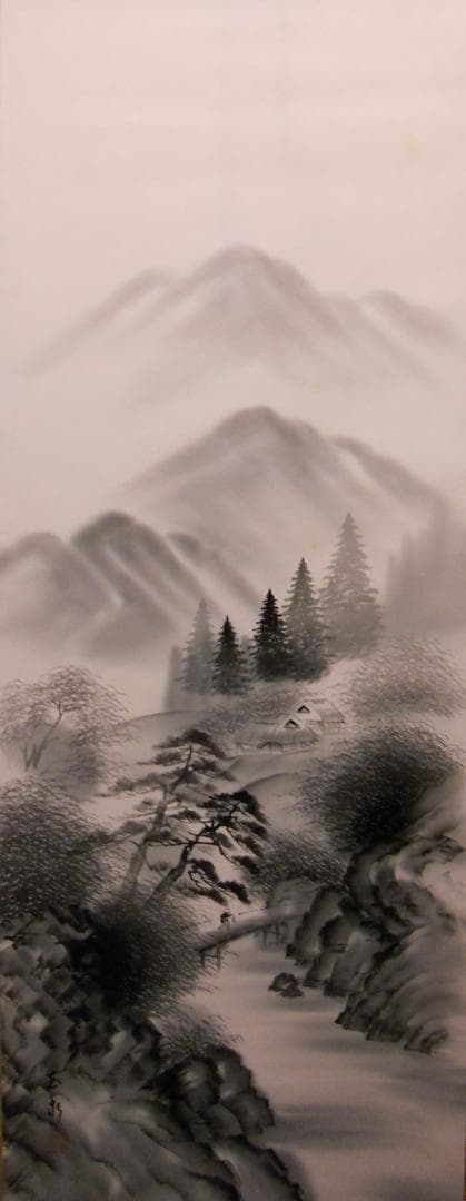 掛け軸 小池玉泉 水墨山水 絹本 希少 軸装 茶道具 掛軸 美品 です。