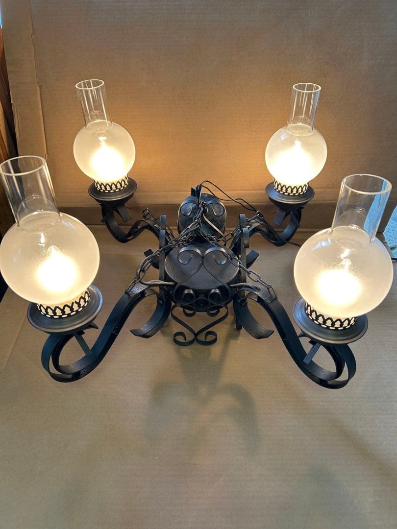 昭和レトロ　大正ロマン　アンティーク　塗装リペア品　動作確認　4灯照明　中古品