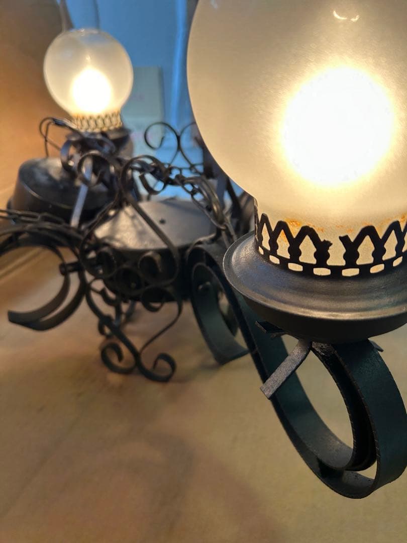 昭和レトロ　大正ロマン　アンティーク　塗装リペア品　動作確認　4灯照明　中古品