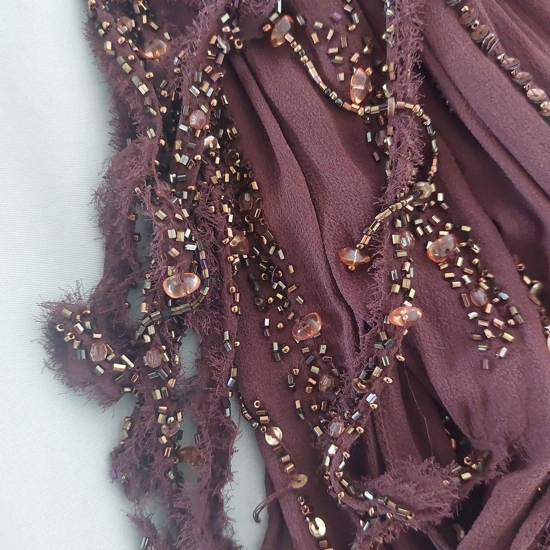 スーウォン ブラウン フリンジビーズスパンコール パーティードレス