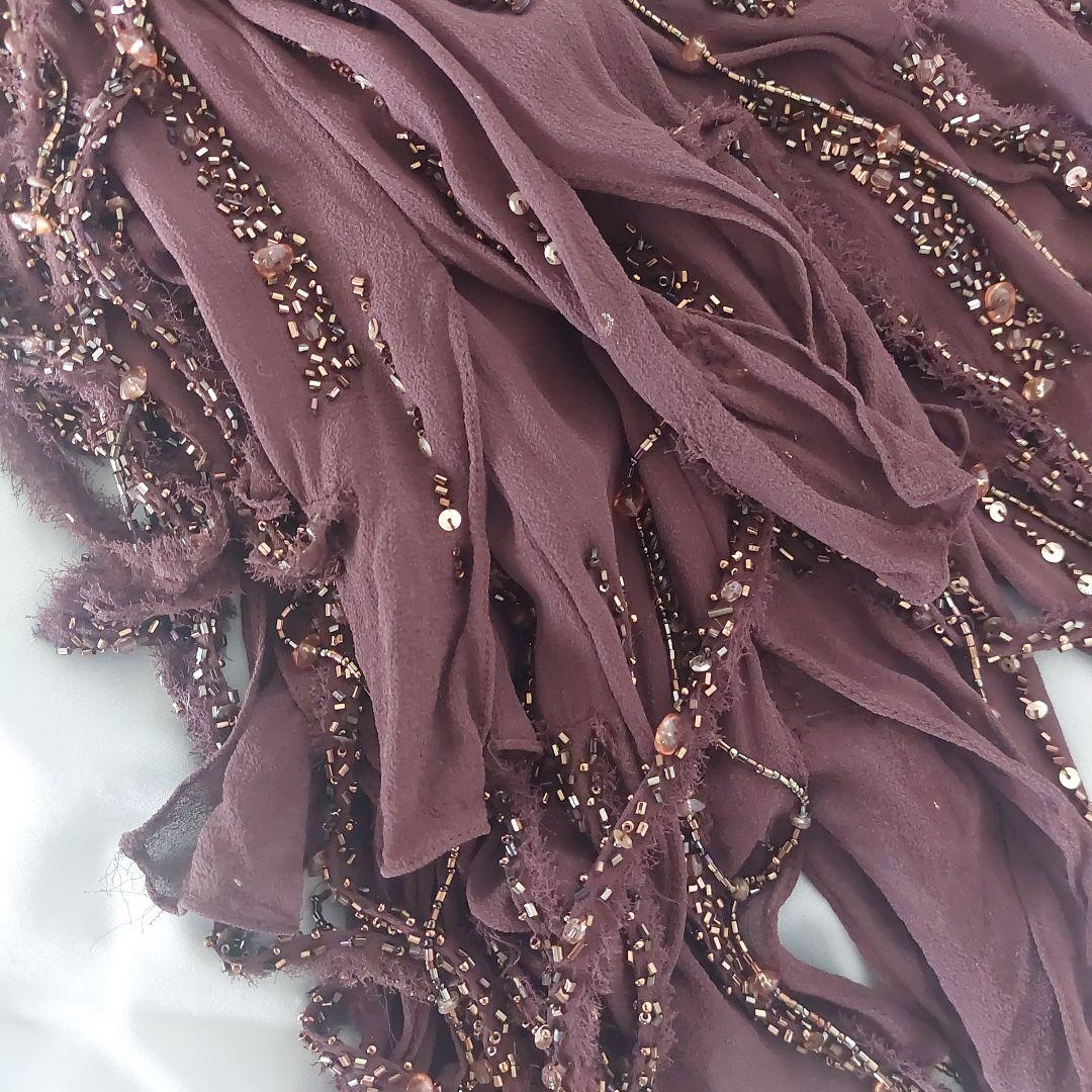 スーウォン ブラウン フリンジビーズスパンコール パーティードレス