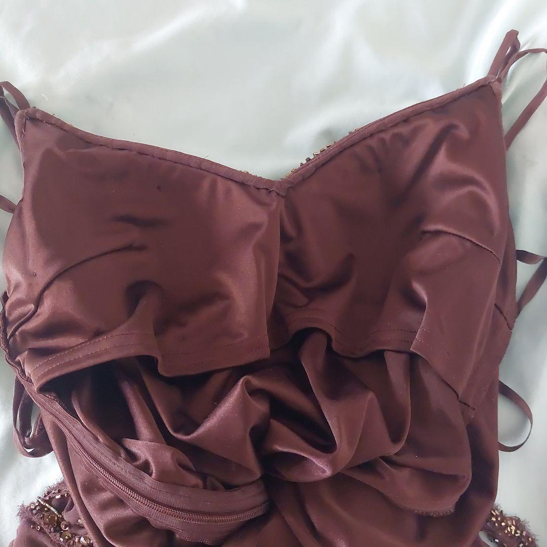 スーウォン ブラウン フリンジビーズスパンコール パーティードレス