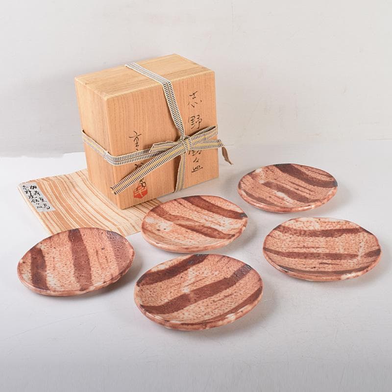 和食器　志野焼　加藤重高作　重高陶房　翠窯　志野銘々皿　共箱　M　R5010