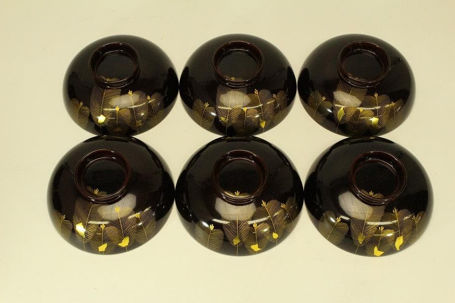 漆器の井助 沈金 若松 煮物椀 六客 美品(ZE586)