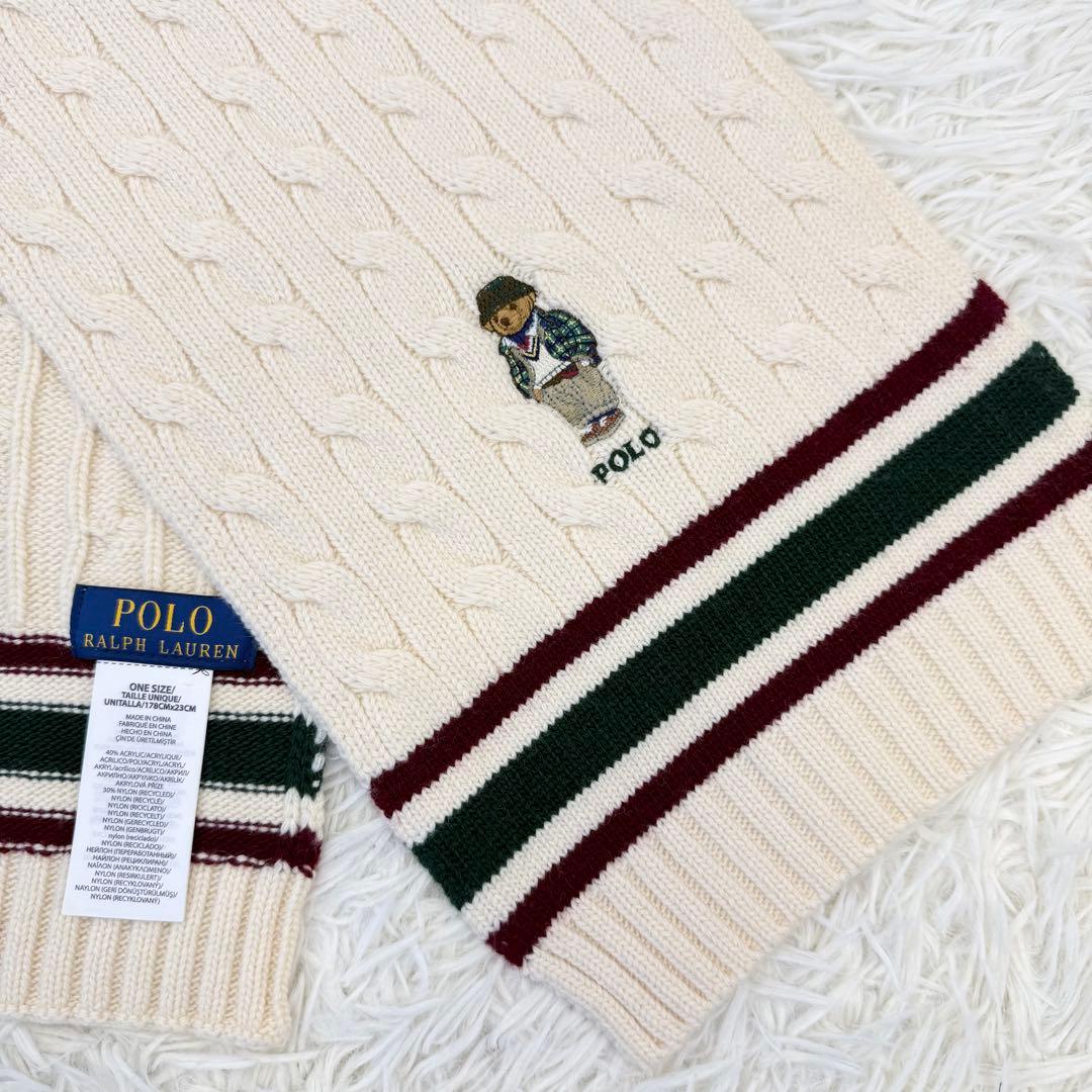 未使用に近い ポロラルフローレン ポロベア マフラー ケーブル編み ウール