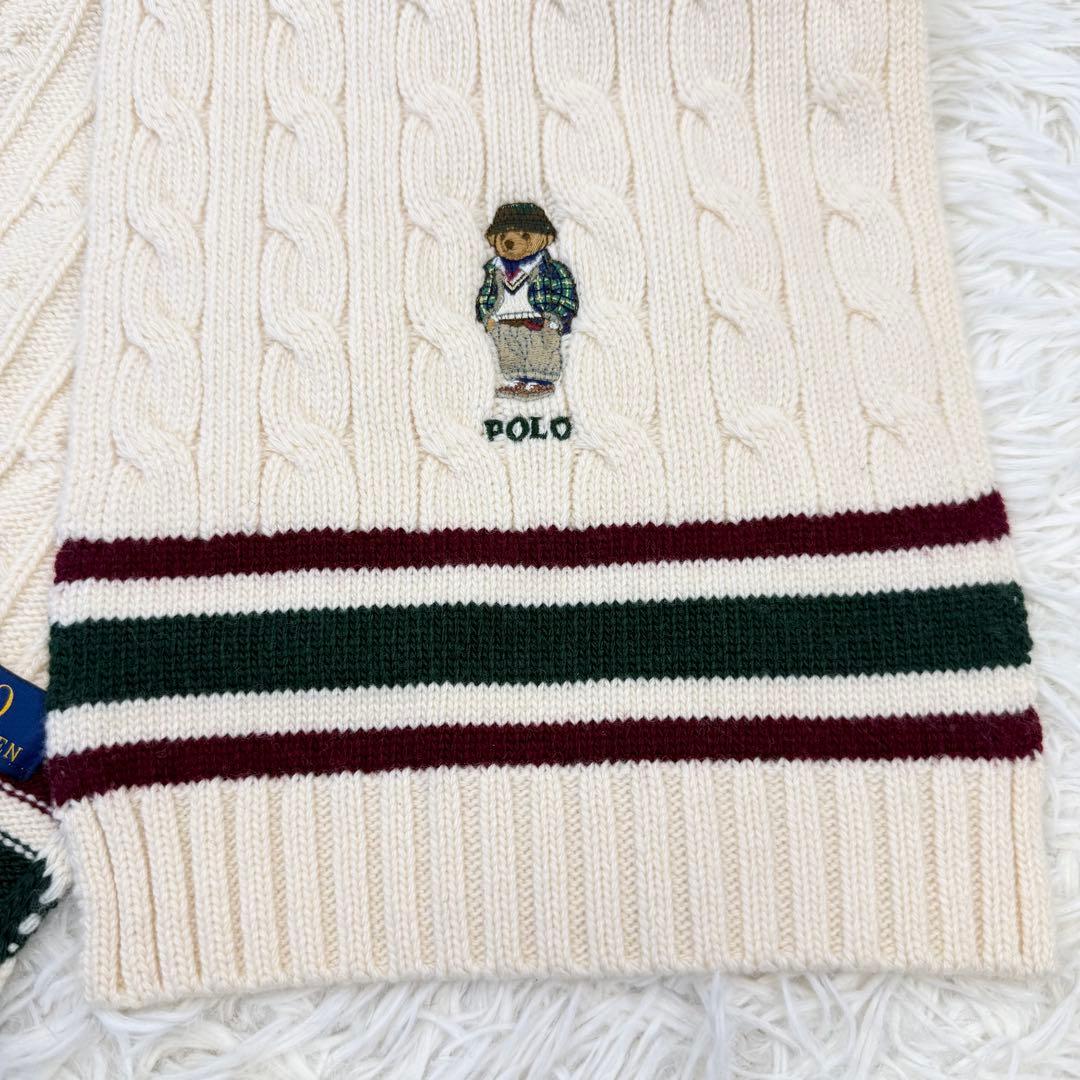 未使用に近い ポロラルフローレン ポロベア マフラー ケーブル編み ウール