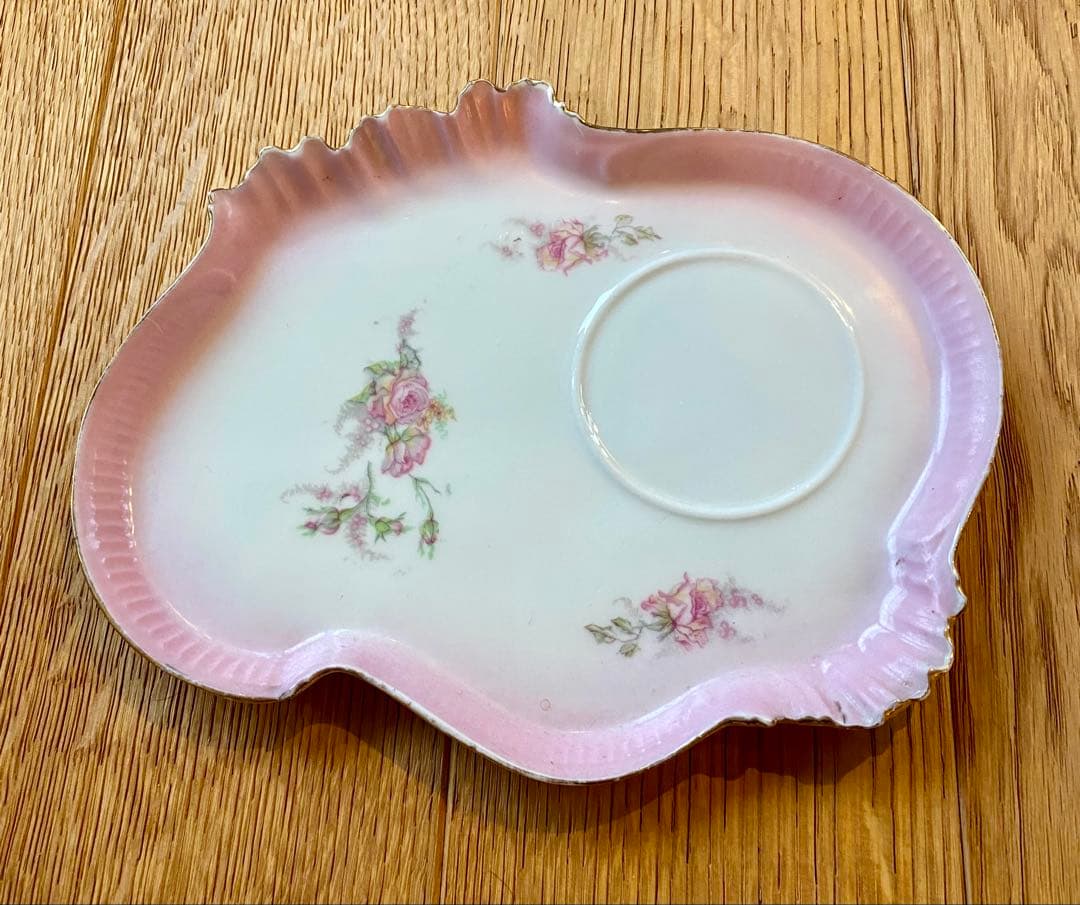 フランスアンティーク ローズのプレート オールドリモージュ ピンクフリンジ