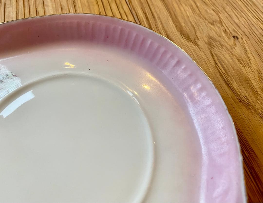 フランスアンティーク ローズのプレート オールドリモージュ ピンクフリンジ