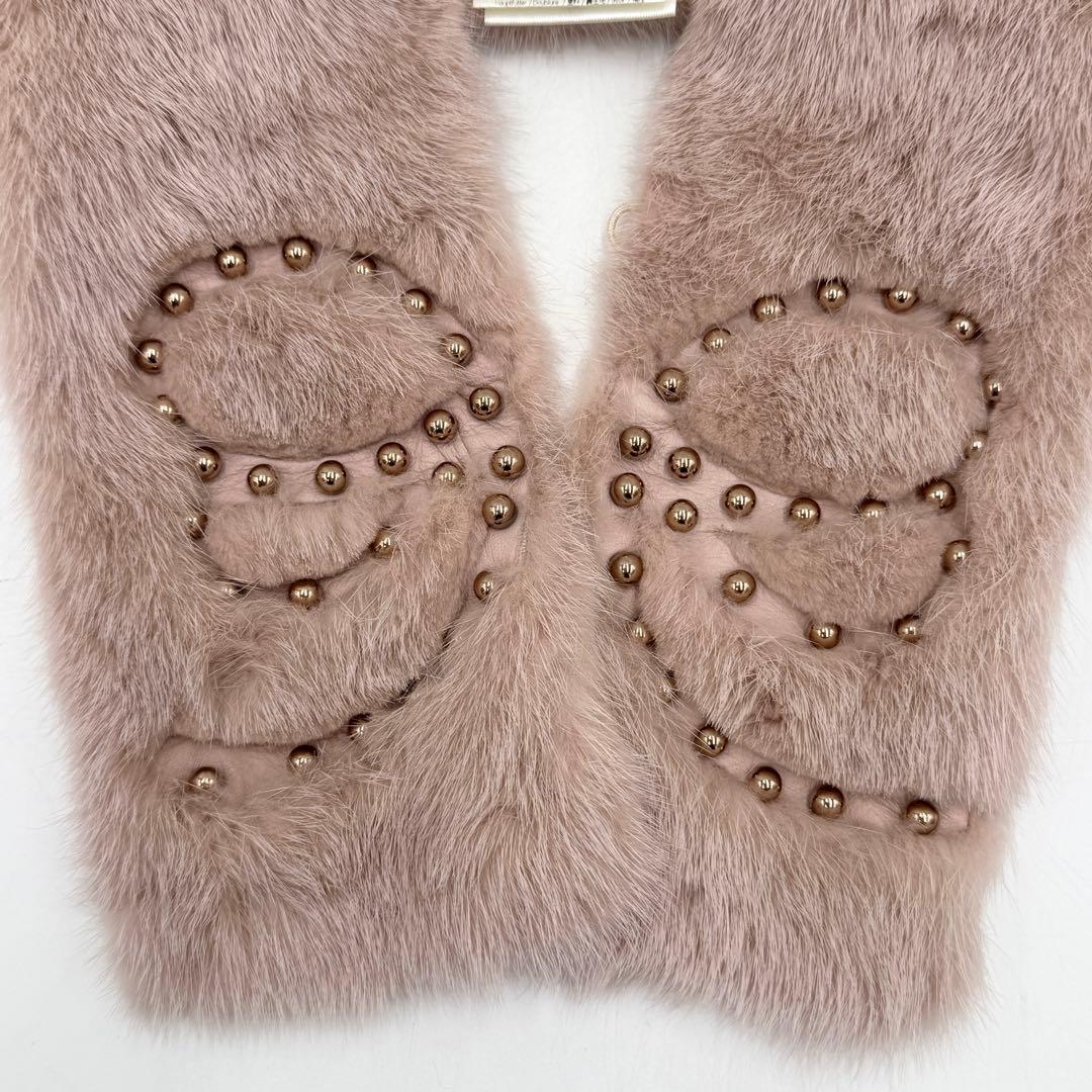 【極美品】フェンディ ティペット ミンクファー 毛皮 スタッズ リボン ピンク