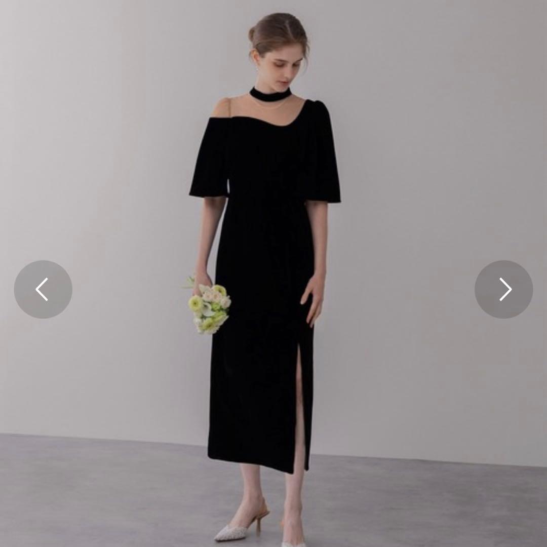 オフショルダー黒パーティードレス　ベロア